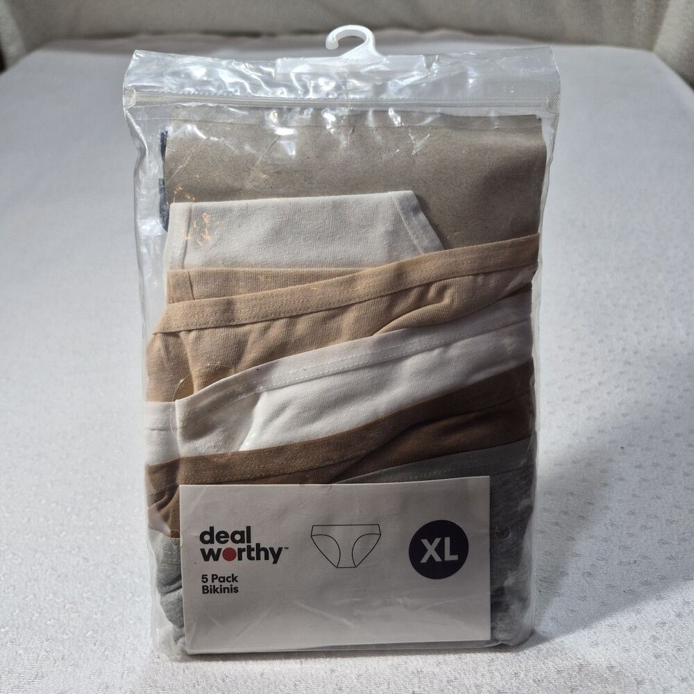 NWT Deal Worthy Bikini Briefs Underwear Womens XL 5 Pack Neutral Colors Panties